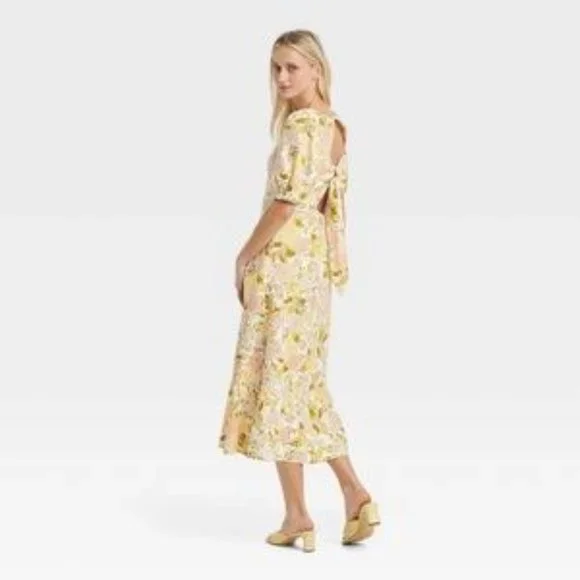 Who What Wear Women's Floral Bishop Sleeve Tie-Back Dress - Picture 2 of 7